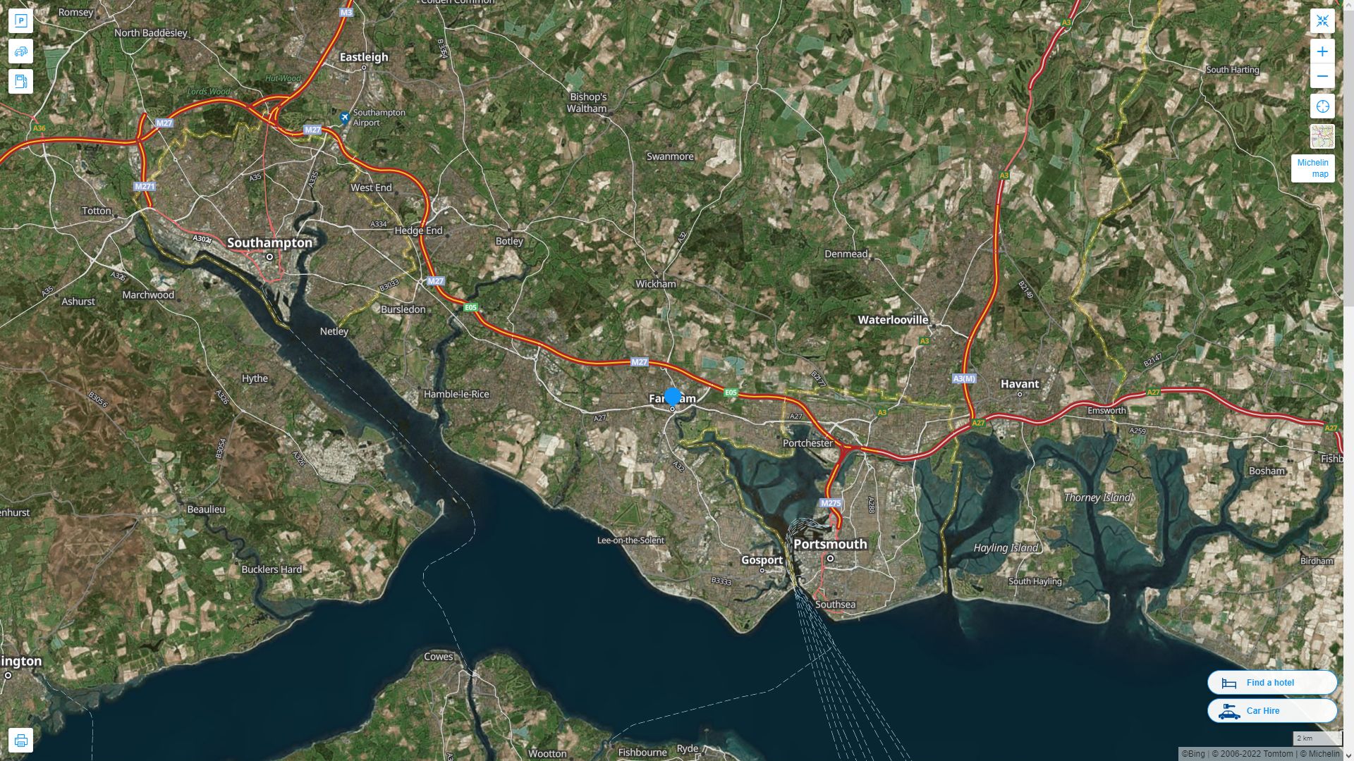 Fareham Royaume Uni Autoroute et carte routiere avec vue satellite